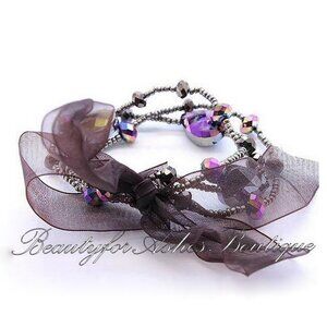 Mystic Topaz Aurora Borealis Crystal Beaded Slim Bracelet (Set of 3)